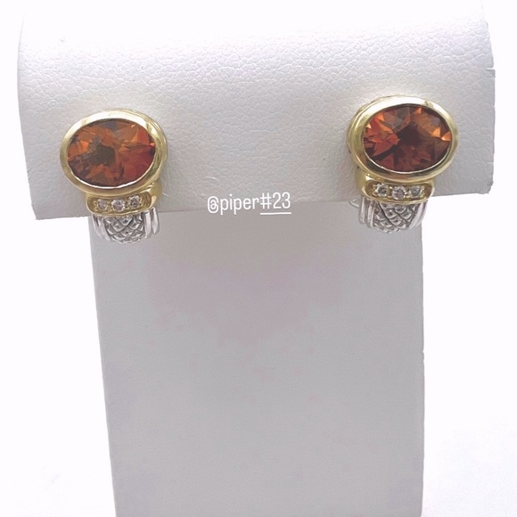 Judith Ripka JR TWO Sterling Silver 18K Gold Citrine & Diamond Huggie Earrings - Picture 9 of 12
